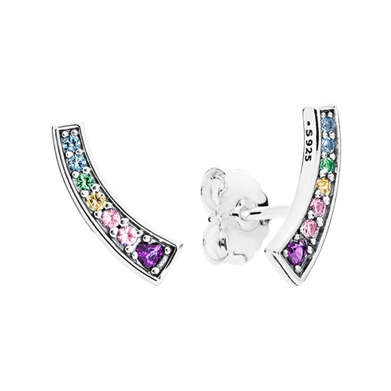 

Rainbow CZ diamond Stud Earring 925 Sterling Silver Wedding Jewelry For Women Girls with Original Box Set for Pandora Engagement Gift Earrings