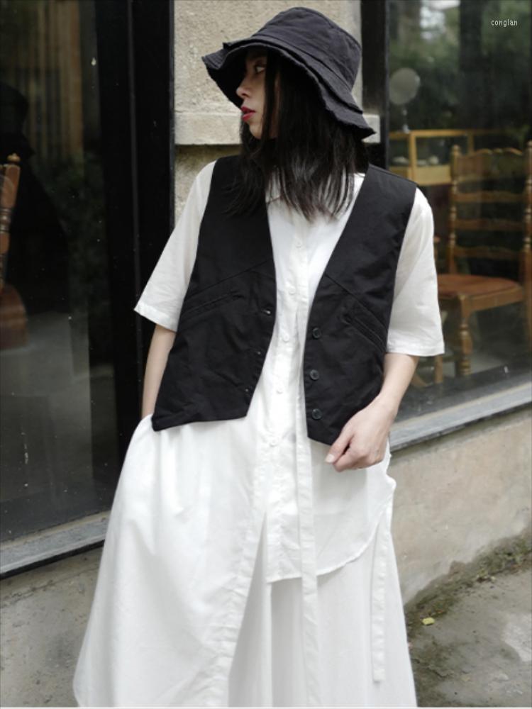 

Women' Vests Ladies Fashion Vest Spring And Autumn Pure Color V Collar Single Breasted Design Youth Trend Versatile Art, Black