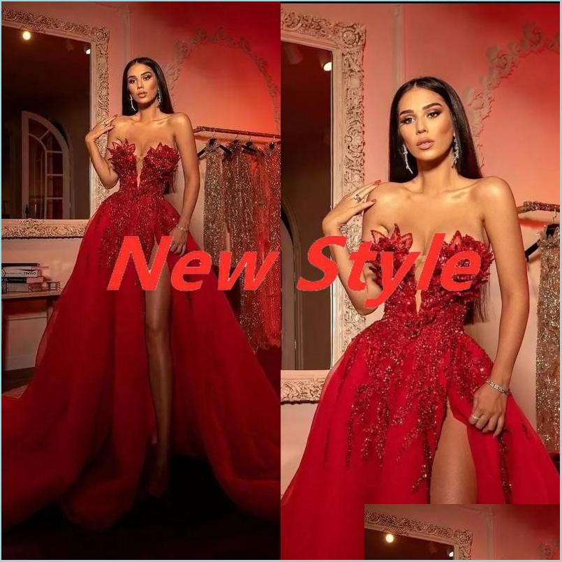 

Prom Dresses 2022 Plus Size Arabic Aso Ebi Lace Stylish Luxurious Prom Dresses Beaded Crystals Sexy Evening Formal Party Bridegroomdh Dhfsi, Red