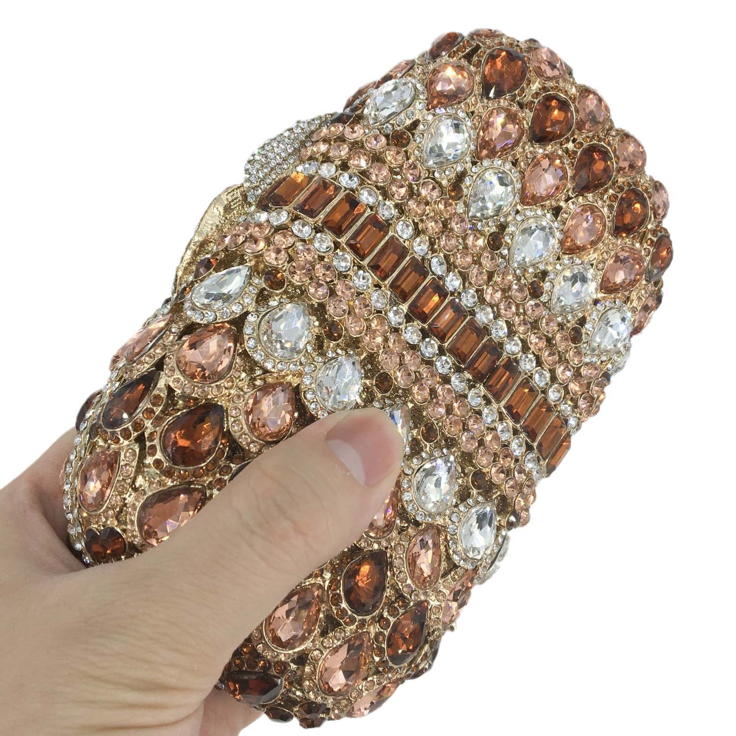 

Evening Bags Wedding Party Minaudiere Handbags and Purses Elegant Chocolate Brown Women Crystal Evening Clutch Bags 221010, Gold