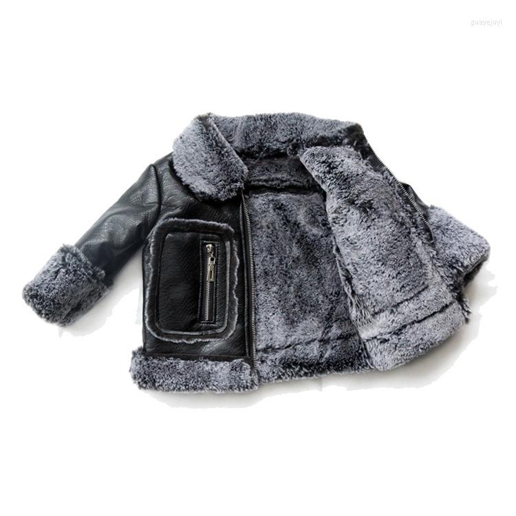 

Jackets Kids PU Leather Thick Warm Velvet Girls Fur Coat Children Outerwear Boys Brand Jacket Windbreaker 18m-11T, Black