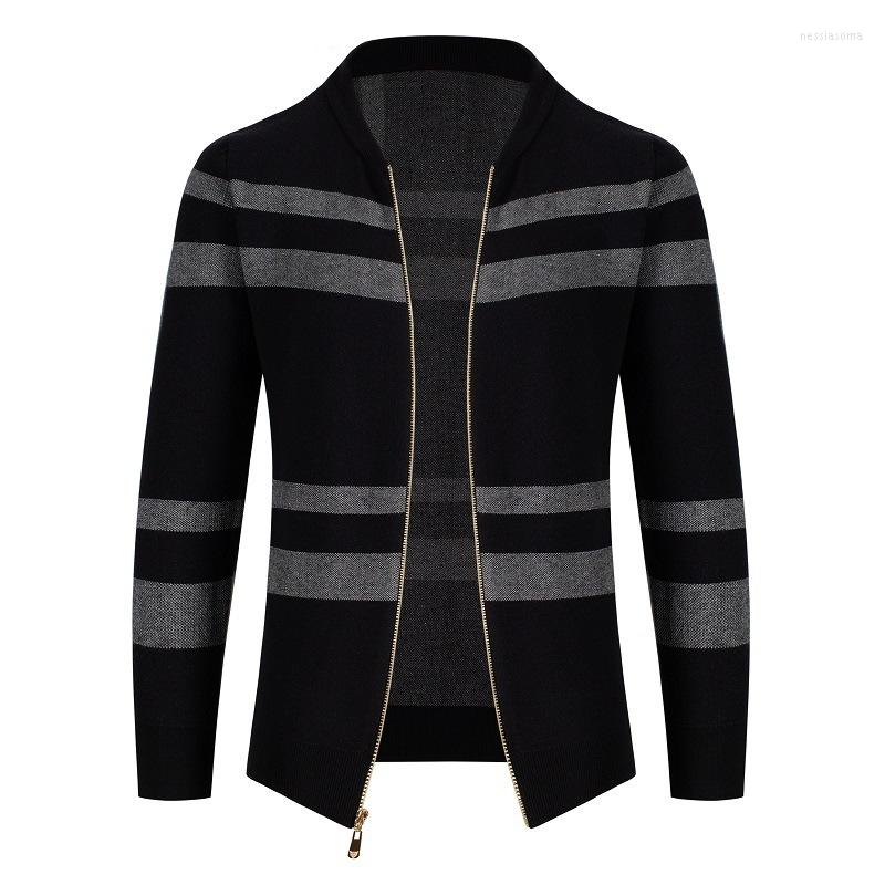

Men's Jackets 2022 Men's Casual Fashion Cardigan Striped Sweater Youth Fall Winter Trend Stand Collar Men Brand, Grey stripes