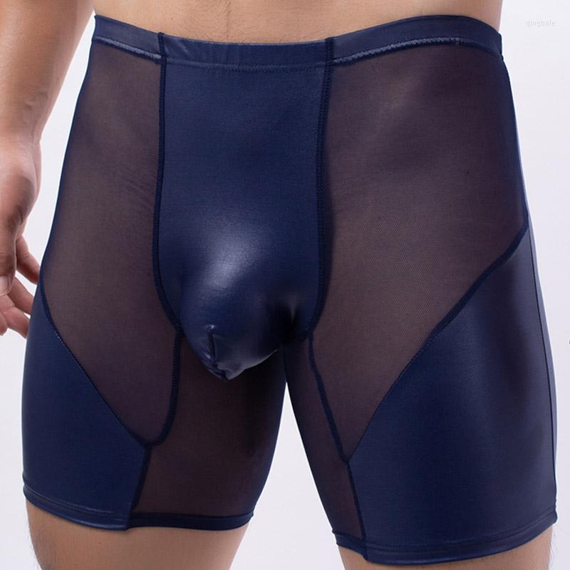 

Underpants Men Long Boxers Sexy Transparent Mesh Underwear Brand Quality Boxershorts U Convex Pouch Panties Man Leg, Pink