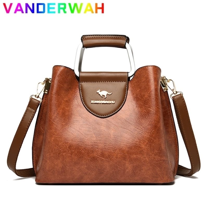 

Evening Bags 3 Layers Brand Small Tote Bag Oil Skin Leather Luxury Handbags Women Designer Ladies Shoulder Crossbody Hand for 221010, Black