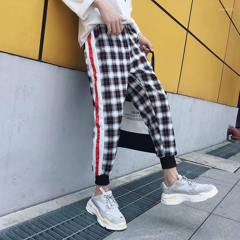 

Men's Pants Plaid Men Joggers 2022 Man Casual Straight Harem Korean Hip Hop Track Plus Size, 001