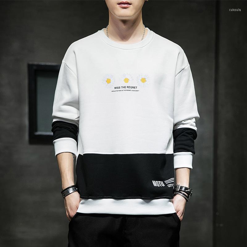 

Men's Hoodies Spring And Autumn Men's Korean Top Fashion Loose Personality Daily Soft Little Daisy Pullover Trend Crew Neck Long Sleeve, Black