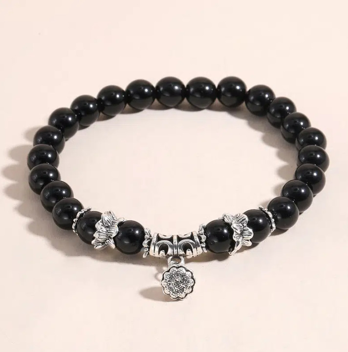 

Fashionable Chain Applicable to various occasions 8mm Beaded Lotus Pendant Bracelet