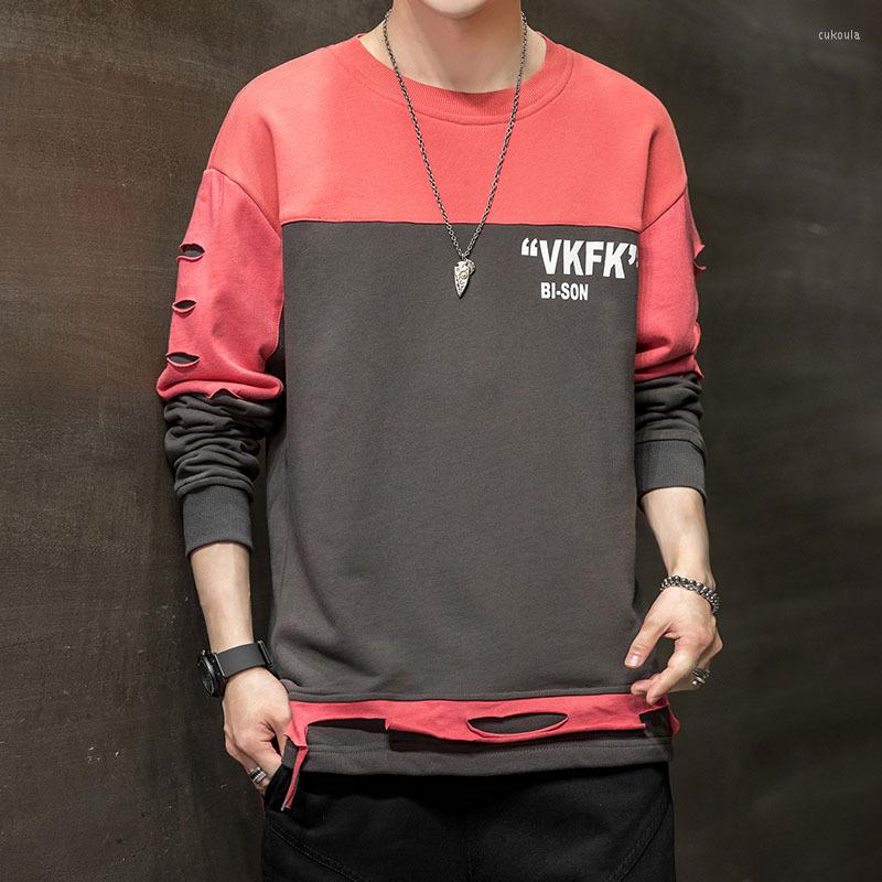 

Men's Hoodies Round Tie Casual Hole Fashion Simplicity Printing All-Match Color Matching Men Cotton Loose Trend Korean Spring And Autumn, Black