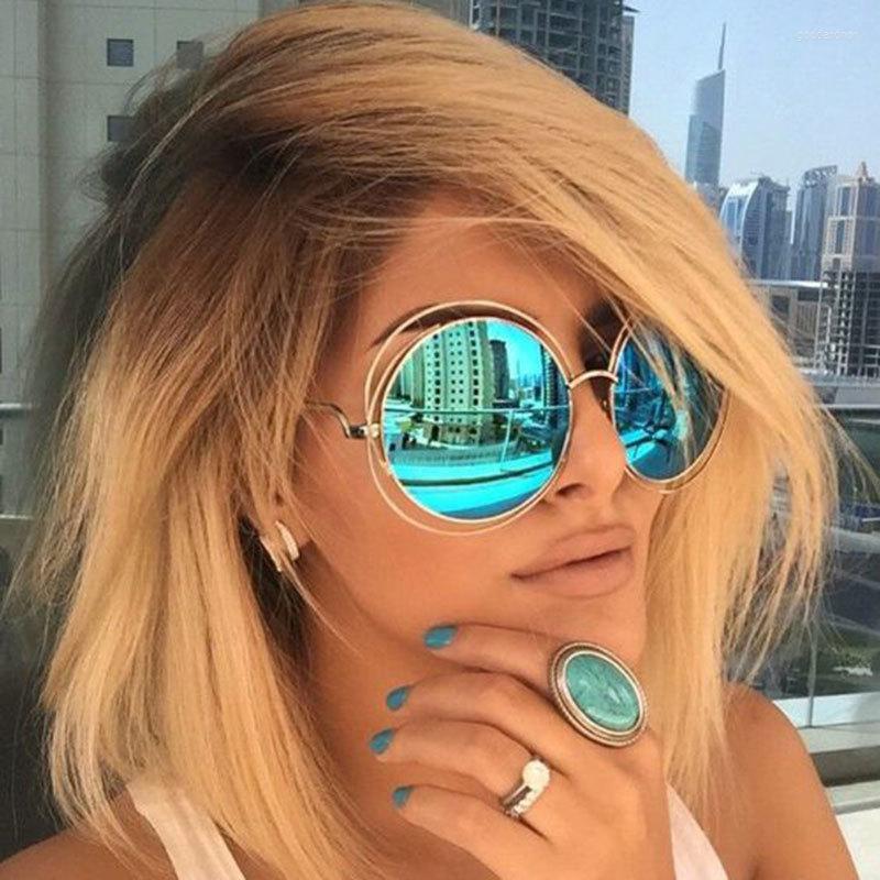 

Sunglasses Luxury Vintage Round Big Oversized Lens Mirror Brand Designer Pink Lady Cool Retro UV400 Women Sun Glasses Unisex