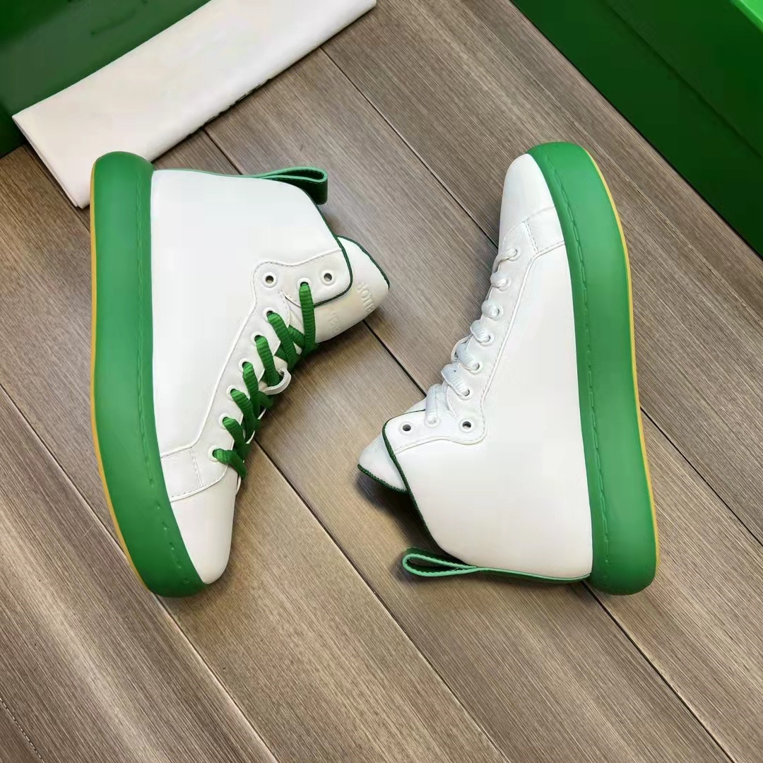 

Popular Man Pillow High top Sneaker Shoes White Black Green Leather Men Discount Footwear Chunky Platform Sole Skateboard Walking EU 38-46 Box