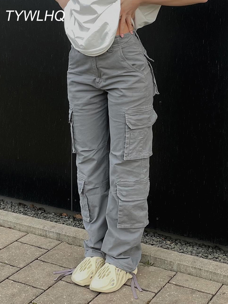 

Women's Pants Capris Vintage Cargo Baggy Jeans Women Fashion 90s Streetwear Pockets Wide Leg High Waist Straight Y2k Denim Trousers Overalls 221010, Black