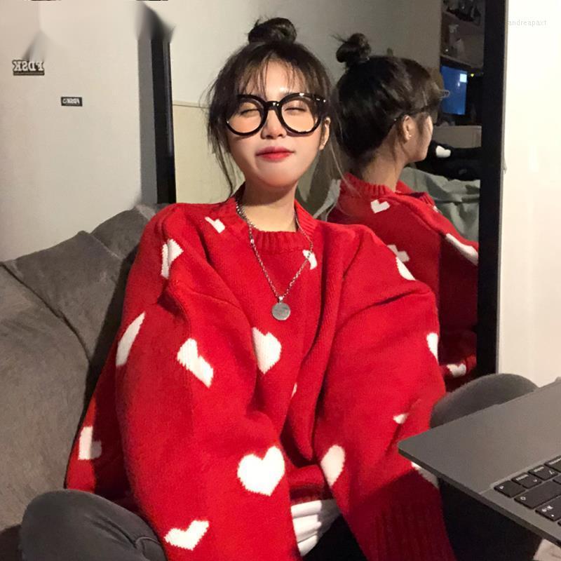 

Women' Sweaters Nomikuma 2022 Autumn Winter Women Sweater Korean Fashion Love Heart Knitted Pullover Tops Causal Long Sleeve O-neck Pull, Green