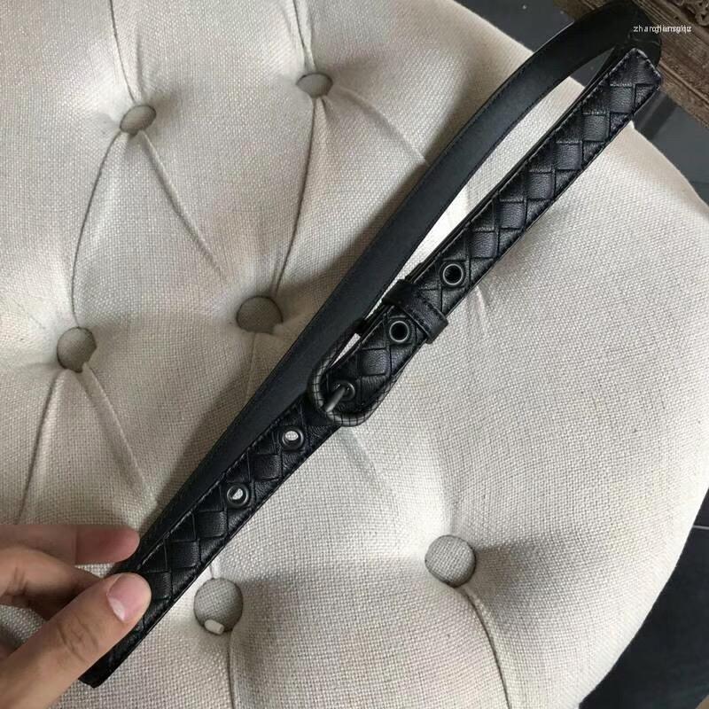 

Belts 2022 Genuine Leather Hand Knitted Sheepskin Woman Belt Fashion Pattern Length Adjustment, Black