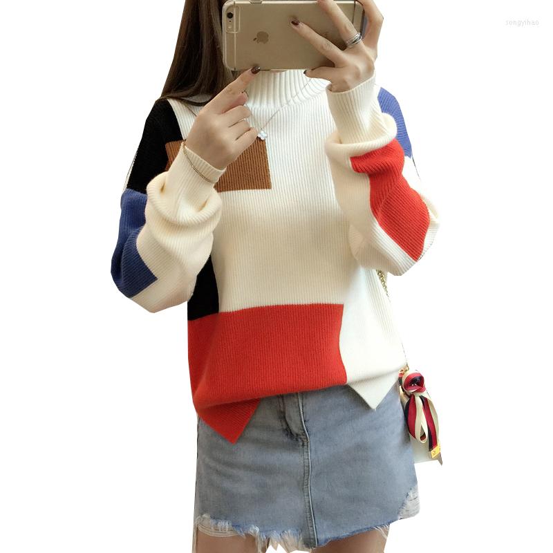 

Women's Sweaters Sweater Women 2022 Autumn And Winter Knit Patchwork Short Semi-high Collar Loose Women's Pullovers Vestidos LXJ448, Black