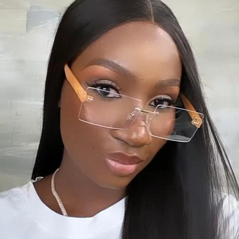 

Sunglasses Retro Rimless Transparent Glasses Womens 2022 Designer Fashion Clear Square Sun Orange Frameless Eyewear