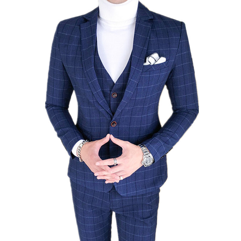 

Men's Suits Blazers Men's Suit 3 Piece Set Blazer Pants Vest British Style Business Banquet Boutique High Quality Jacket Coat Trousers Size 5XL 221008, Dark blue