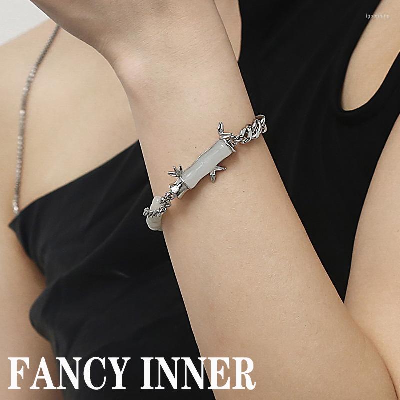 

Charm Bracelets 2022 Bracelet Resin Bamboo Leaf Chain Imitation Jade Beaded Punk Vintage Bangle For Women Men Jewelry