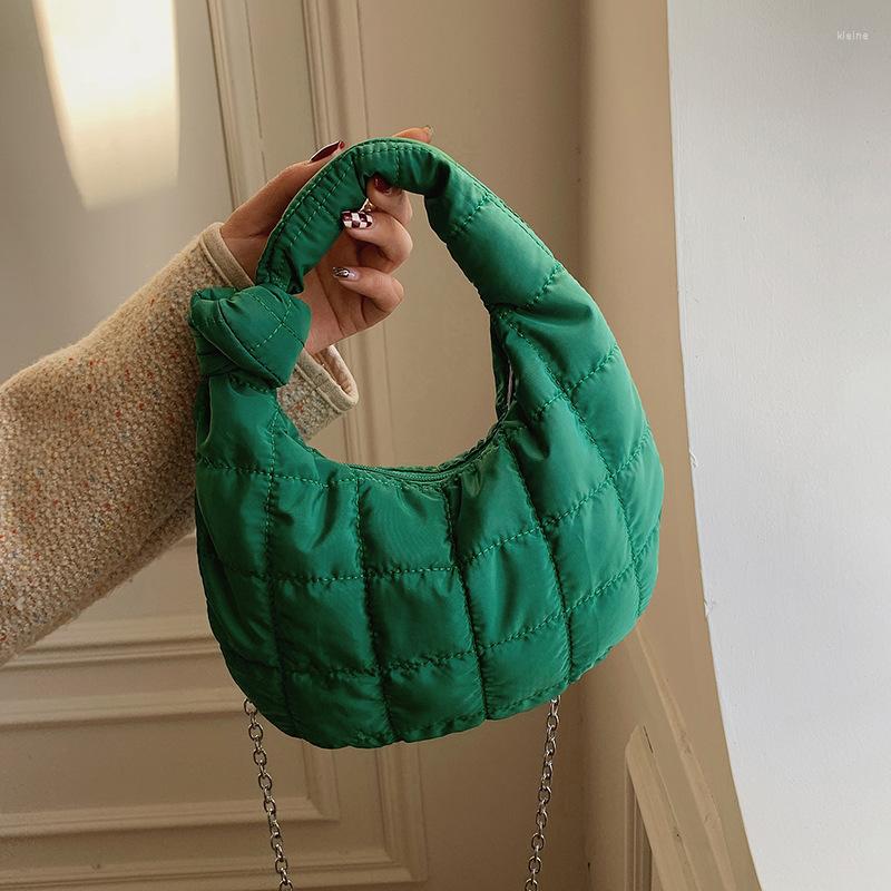 

Evening Bags 2022 Women Bag Tote Brand Quilted Design Nylon Down Padded Shoulder Shopper Chain Handbags Female Clutch Small Totes, Black