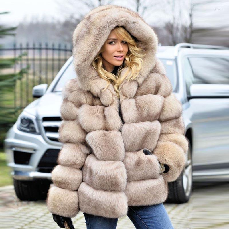 

Women's Fur Women Natural Coat Winter Fashion 60cm Long Real Jackets Whole Skin Genuine Leather Coats With Hood Outwear, Khaki