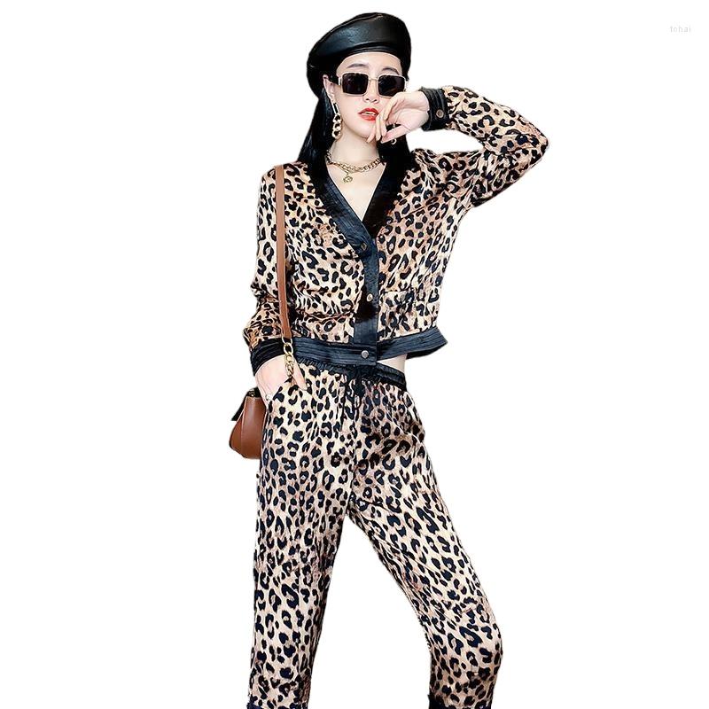 

Women's Suits Casual Women's Short Jacket All-match Pants 2022 Spring Fashion Leopard Print Two-piece Set, Brown leopard print