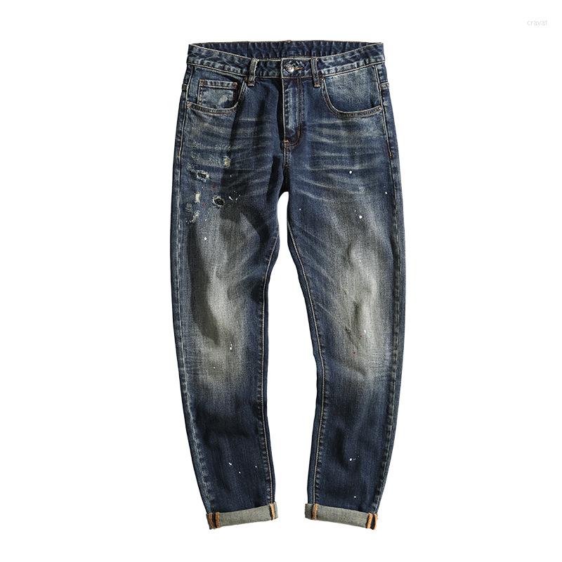 

Men's Jeans Ripped Retro Patch Men's Slim-Fit Casual Comfortable Pants Street Style High Fashion Tide, 928 retro blue