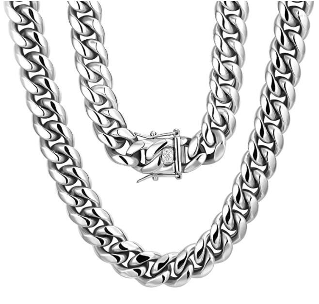

Chains 10mm 24inch Silver Hip Hop Necklace Cuban Chain Charming Clasp Stainless Steel Jewelry For Mens Gifts Holiday .Father