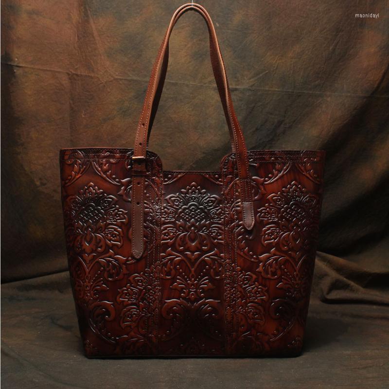 

Evening Bags Women Genuine Leather Shoulder Tote Handles Large Capacity Shopping Bag Flowers Embossing Cowhide Lady Handbag Vintage, Burgundy