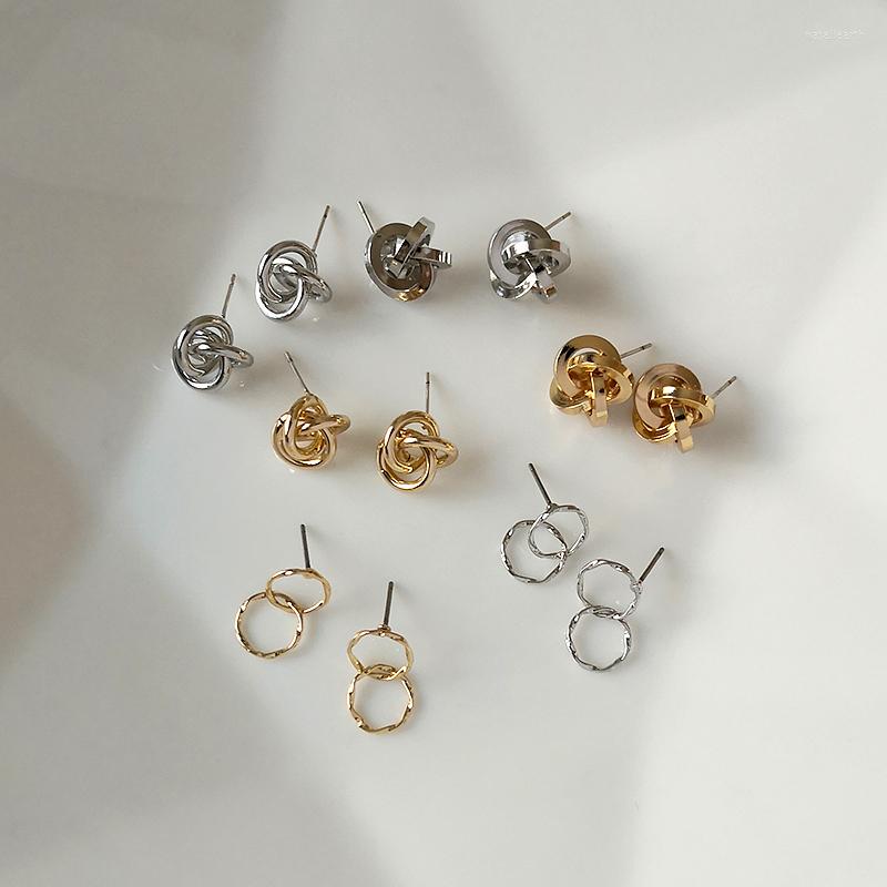 

Stud Earrings Peri'sBox 3 Designs Wide And Thin Knot Geometric Double Circle Gold Color Women Minimalist Small