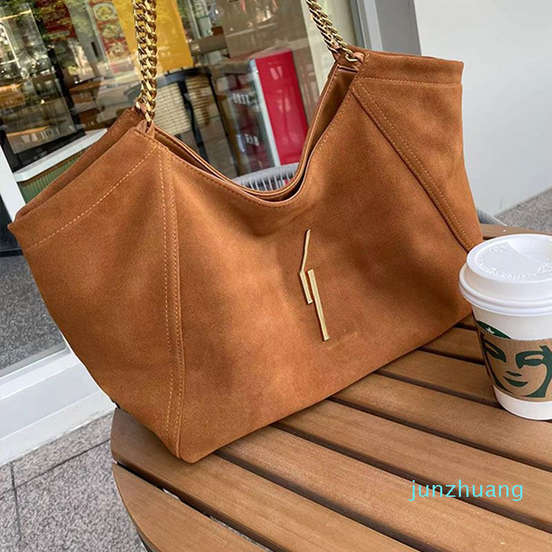 

2022 Suede Shoulder Bag Large Capacity Tote Bags Fashion Women Shopping Handbags Chain Leather Strap Cowhide Gold Hardware Letter Coin Purse Pocket Totes, Brown