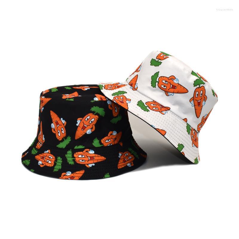 

Berets Two Side Reversible Creative Cartoon Carrot Printed Fisherman Hat Women's Outdoor Leisure Sunshade Men's Panama HatBerets, White