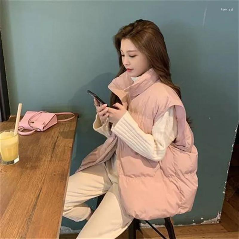 

Women' Vests 2022 Autumn Winter Women Solid Loose Vest Stand Collar All-match Jacket Cotton Padded Windproof Warm Waistcoat Outwea, Beige