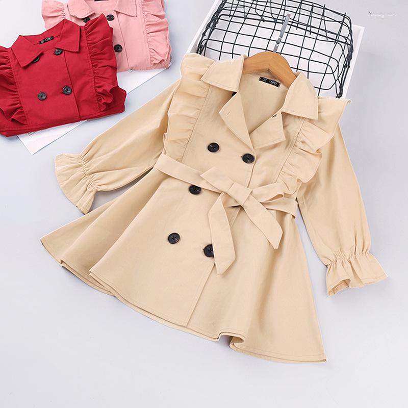 

Coat Style Girls Clothes Spring And Autumn Long-sleeved Children's Jacket Solid Outerwear With Sashes Costume Windbreaker, Pink