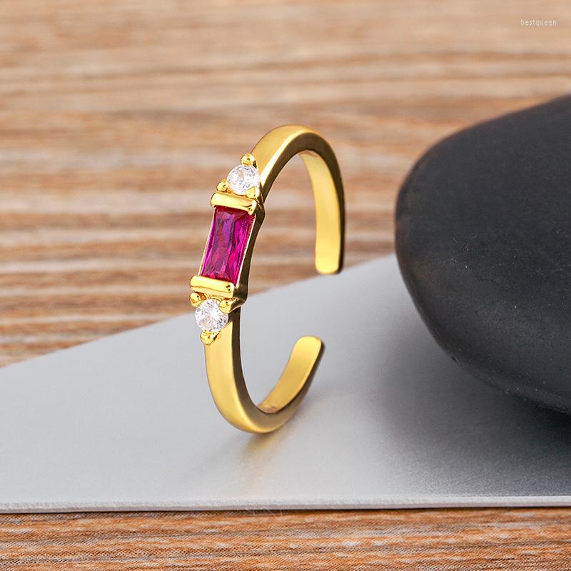

Wedding Rings AIBEF Fashion Korean Minimalist Open For Women Engagement Jewelry Simple Square Zircon Gold Ring Party Gifts