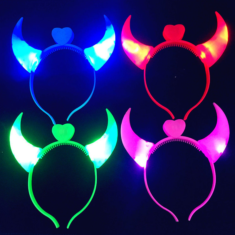 

2022 Halloween LED Rave Toy Devil Horn Light Up Headband Flashing-Horn & Christmas Party Decor Glitter Headwear Kids toy C94