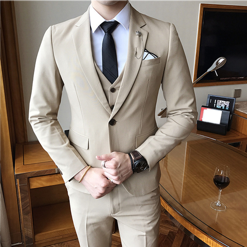 

Men's Suits Blazers 3 PCS Suit Set Men's Fashion Trend Wedding Blazer Banquet Business Formal Classic Coat Vest Pants Jacket Trousers Waistcoat 221008, Khaki