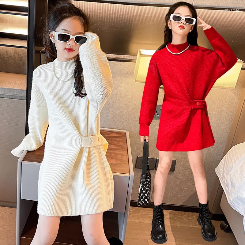 

Girl Dresses Girls Knitting Dress Fashion Loose Kids Red Christmas Long Sleeve Princess Costume 8 10 12 Years Children Clothing, Black