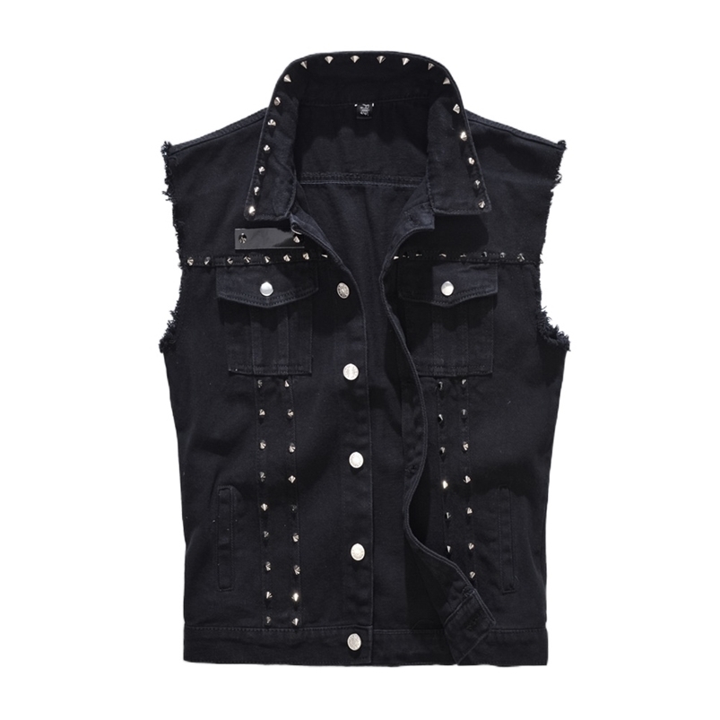 

Men's Vests Denim Vest Men Punk Rock Rivet Cowboy Black Jeans Waistcoat Fashion Men Motorcycle Style Sleeveless Jeans Jacket -5XL 221010
