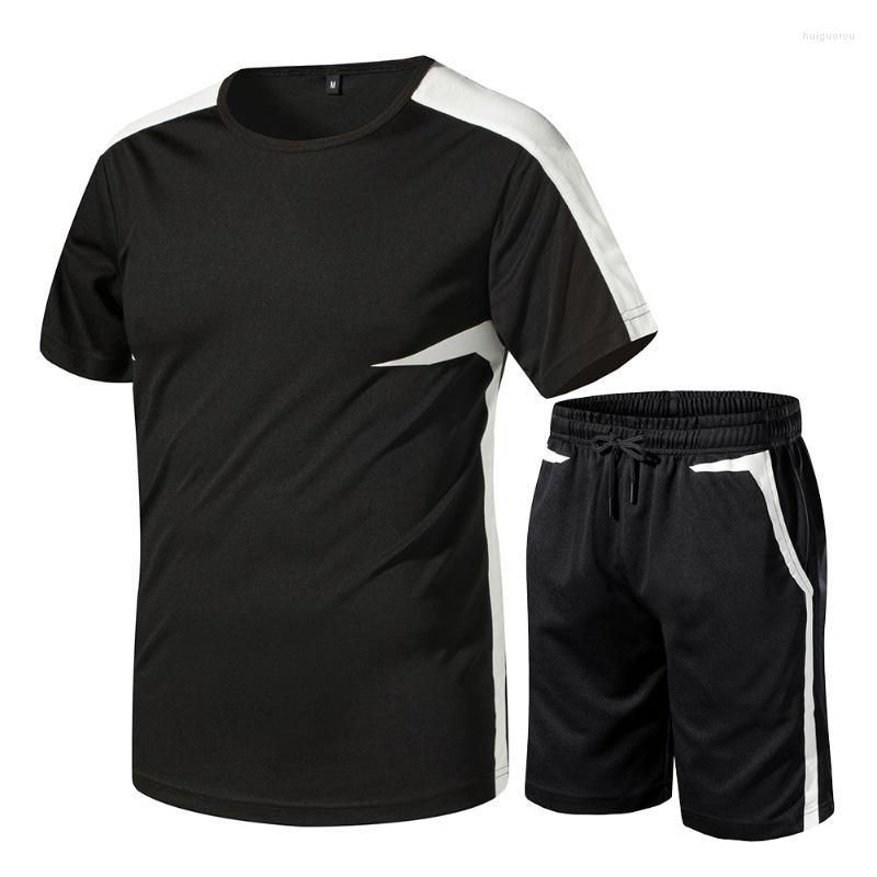 

Men' Tracksuits Men' Casual Men Sets Fitness Suit Quick-drying Short-Sleeved Shorts Tracksuit Fashion 2 Piece Solid Sportswear, Black