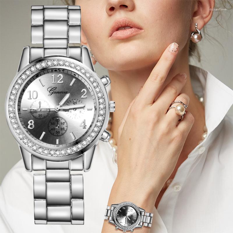

Wristwatches Fashion Rhinestone Women Quartz Luxury Wristwatch Ladies Watch Silver For Woman Relogio Feminino