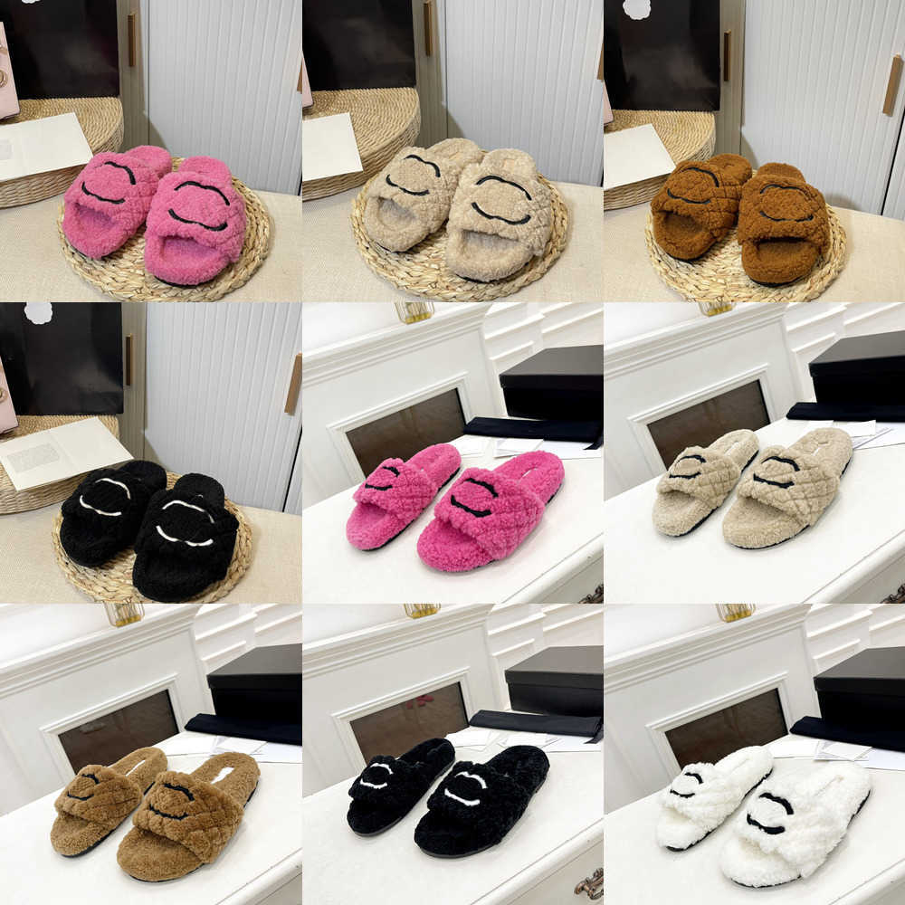 

Woman Fur Slippers double letter Flat C Comfort Shearling slides embroidered warm Slide womans winter Indoor Hotel plush women slippers wool fuzzy fluff sandals, Cnl1091
