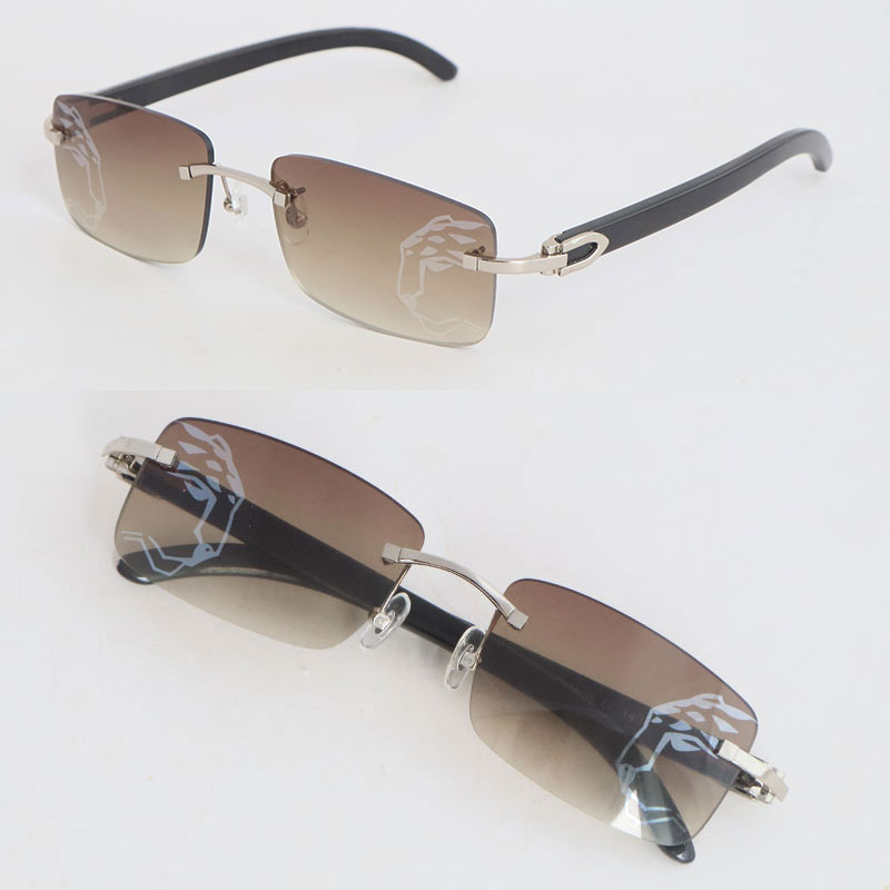 New Designer Model Mirror lens Rimless Sunglasses Womens Black Buffalo Horn 8200757 18k Gold Woman Large Square Glasses Driving Unisex Eyeglasses-image-809269824