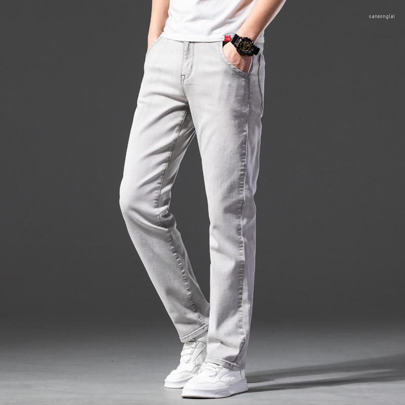

Men's Jeans Classic Style Light Blue Gray Men's Slim-fit Stretch Fashion Casual Denim Cotton Pants Male Brand Trousers