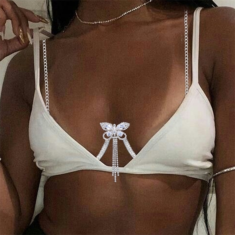

Other Zircon Butterfly Chest Bracket Bras Chain Body Jewelry For Women Sexy Body Chain Bra Harness Lingerie Necklace Gift 221008