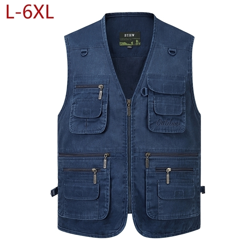 

Men's Vests L-6XL Big Size Men Multi Pocket Cotton Vest Casual with Many 14 Pockets Sleeveless Jackets Male Outdoor Pograph Waistcoat 221010, Khaki vest