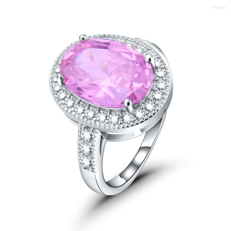 

Wedding Rings 2022 Big Pink Oval Princess Cut For Women 6mm 1 Carat CZ Diamant Engagement Jewelry Silver Color Ring Champange