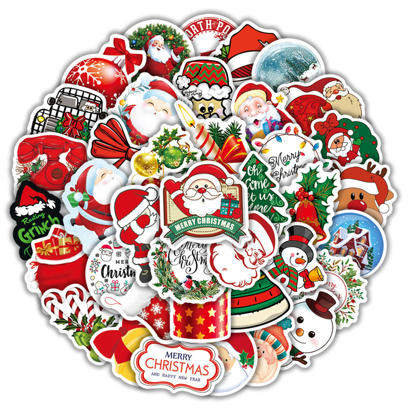 

100 Pcs Christmas Stickers Decorations Vinyl Waterproof Santa Claus Sticker for Laptop Water Bottles Envelopes Gifts Tags Crafts Holiday, Multi colors