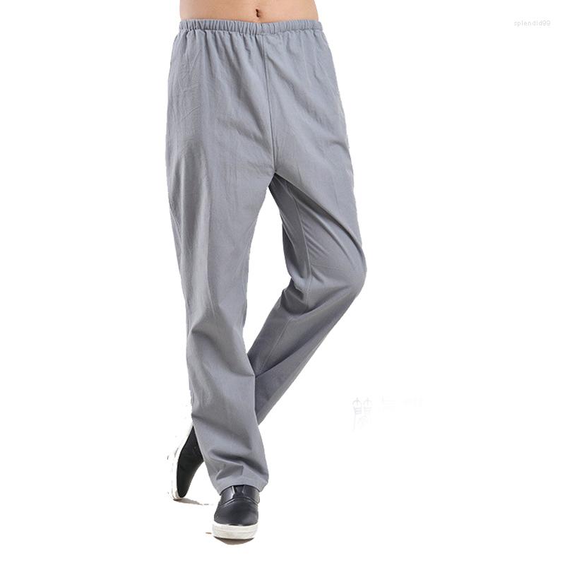 

Men's Pants High Quality Cotton Chinese Traditional Men's Wu Shu Tai Chi Elastic Waist Loose Tang Suit Long Trousers, Navyblue