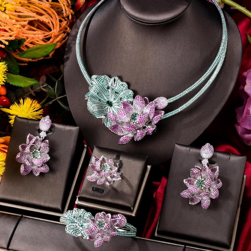 

Necklace Earrings Set GODKI Luxury African Lotus Flower For Women Wedding Cubic Zirconia Dubai Bridal Jewelry Party Gift, Picture shown