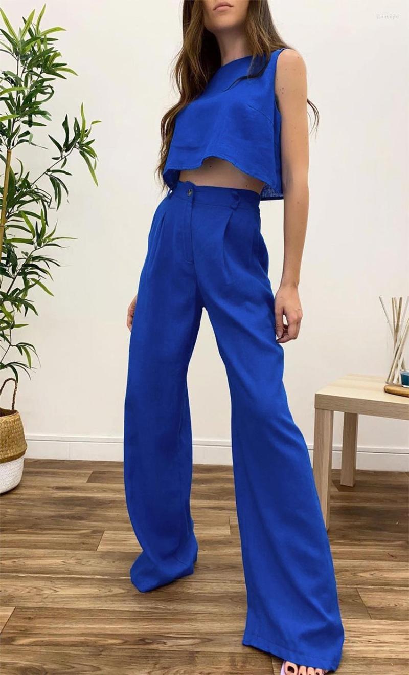 

Women' Two Piece Pants Women' Sets Woman Pleated Set Vest Crop Top Shirt Trousers Elegant Shirts High Waist Wide Leg Suit Work, Orange