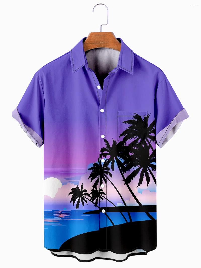 

Men's Casual Shirts Mens Coconut Tree Print Breathable Chest Pocket Short Sleeve Hawaiian, A606